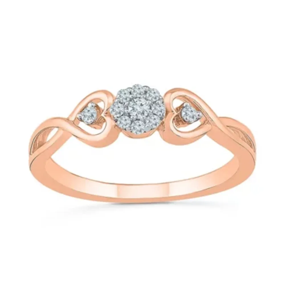 Promise My Love Womens 1/10 CT. T.W. Natural White Diamond 10K Rose Gold Round Ring