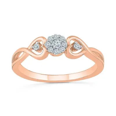 Promise My Love Womens 1/10 CT. T.W. Natural White Diamond 10K Rose Gold Round Ring