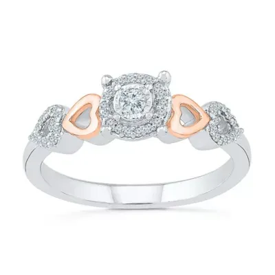 Promise My Love Womens 1/6 CT. T.W. Natural White Diamond 10K Rose Gold Over Silver Sterling Round Halo Ring