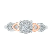 Promise My Love Womens 1/6 CT. T.W. Natural White Diamond 10K Rose Gold Over Silver Sterling Round Halo Ring