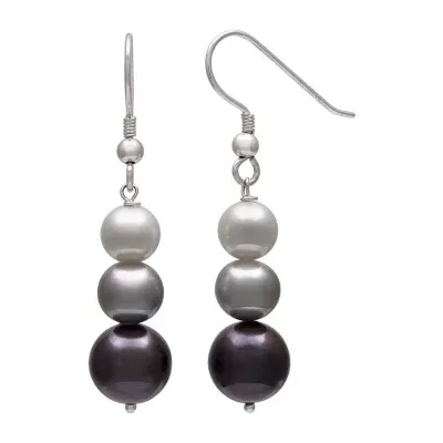 White Cultured Freshwater Pearl Sterling Silver Drop Earrings