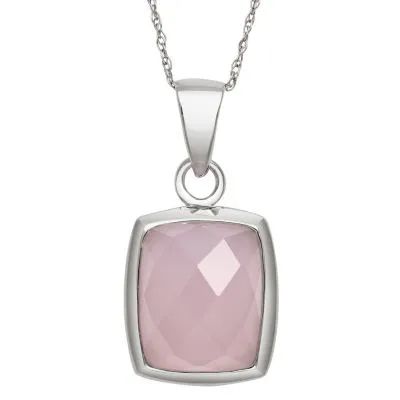 Womens Genuine Pink Quartz Sterling Silver Pendant Necklace