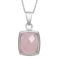 Womens Genuine Pink Quartz Sterling Silver Pendant Necklace