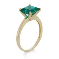 Womens Lab Created Green Emerald 10K Gold Solitaire Cocktail Ring