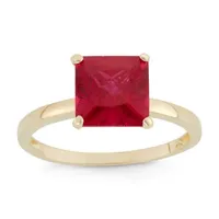 Womens Lab Created Red Ruby 10K Gold Solitaire Cocktail Ring