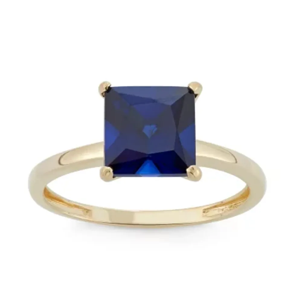 Womens Lab Created Sapphire 10K Gold Solitaire Cocktail Ring