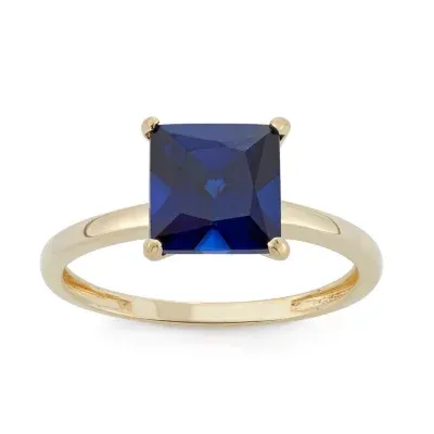 Womens Lab Created Blue Sapphire 10K Gold Solitaire Cocktail Ring