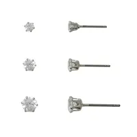 Mixit Hypoallergenic Silver Tone Stud 3 Pair Cubic Zirconia Earring Set