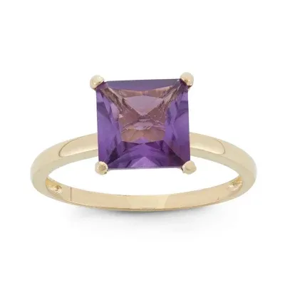 Womens Genuine Purple Amethyst 10K Gold Solitaire Cocktail Ring