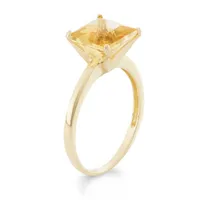 Womens Genuine Yellow Citrine 10K Gold Solitaire Cocktail Ring