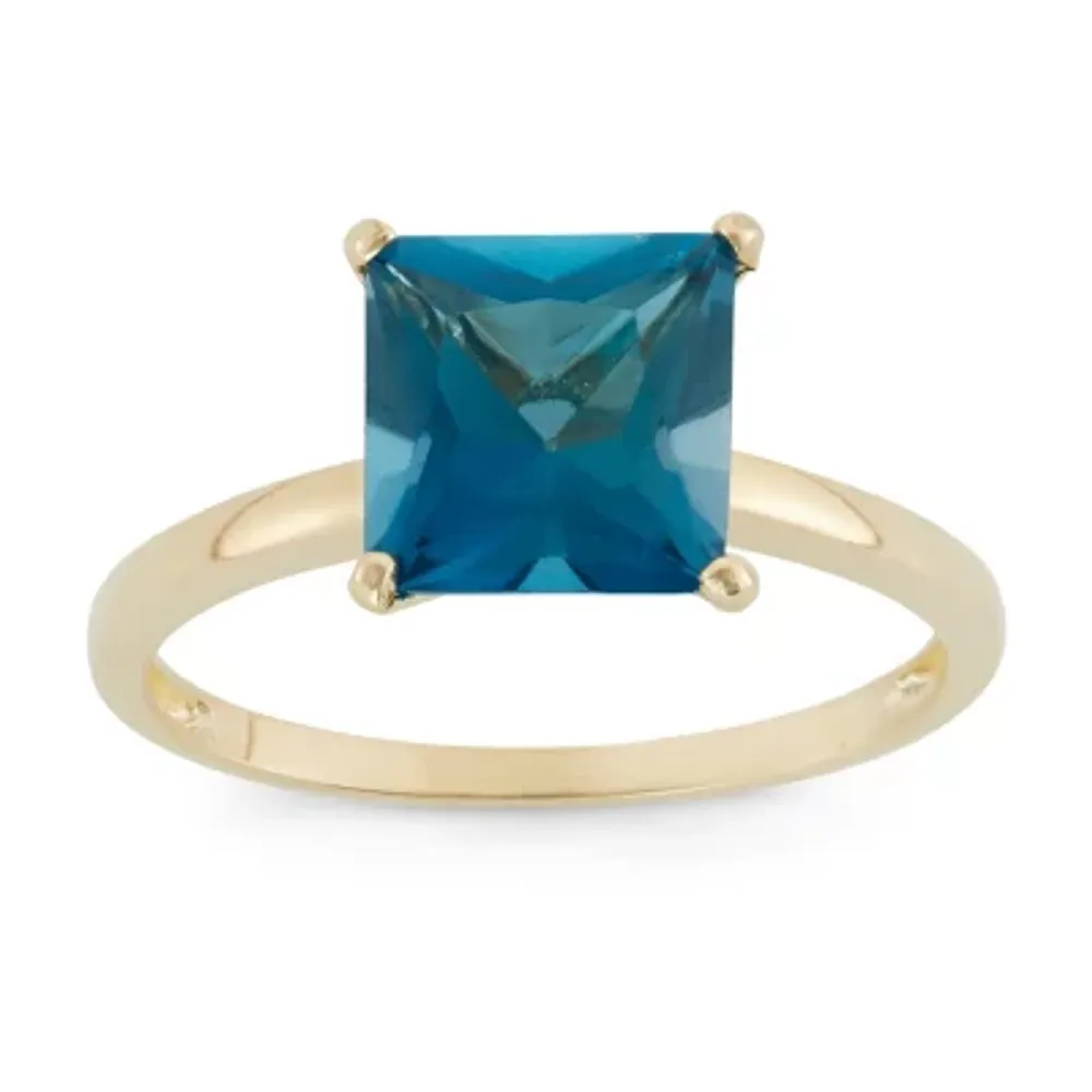 Womens Genuine Blue Topaz 10K Gold Solitaire Cocktail Ring