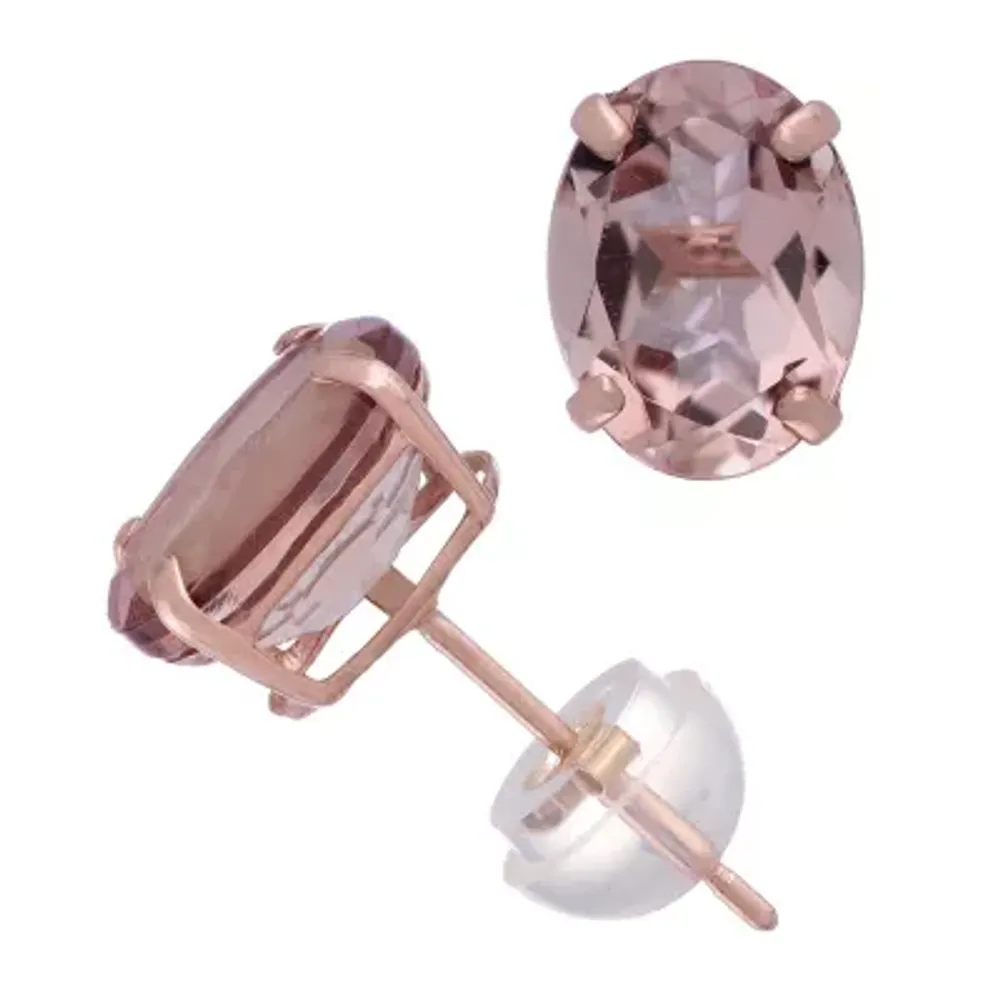 Simulated Pink Morganite 14K Rose Gold 8.1mm Oval Stud Earrings