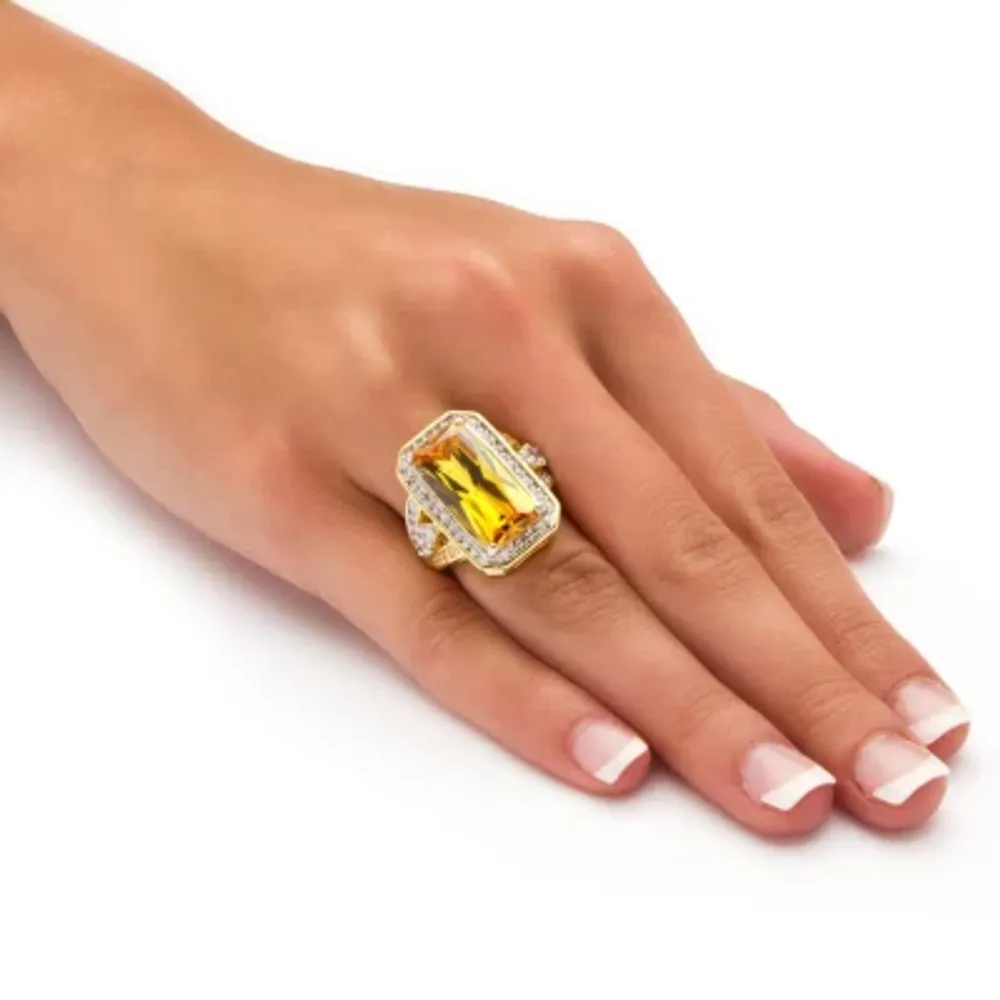 Womens Yellow Cubic Zirconia 14K Gold Over Brass Cocktail Ring