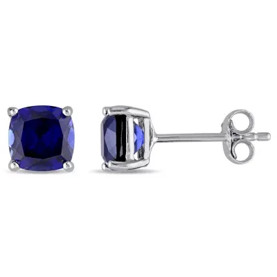 Lab Created Blue Sapphire Sterling Silver 6.1mm Cushion Stud Earrings