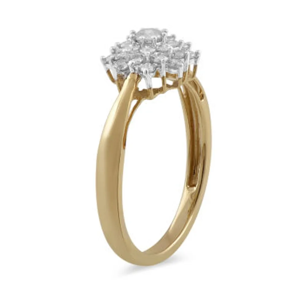 Womens 1/2 CT. T.W. Natural White Diamond 10K Gold Cluster Cocktail Ring