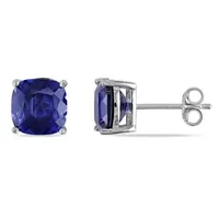 Lab Created Blue Sapphire Sterling Silver 8mm Cushion Stud Earrings