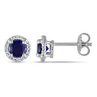 Diamond Accent Lab Created Blue Sapphire Sterling Silver 7.5mm Stud Earrings