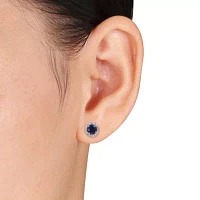 Diamond Accent Lab Created Blue Sapphire Sterling Silver 7.5mm Stud Earrings