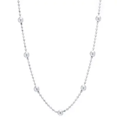 Silver Treasures Station Chain Bead Choker Sterling Silver 12 Inch Bead Choker Necklace
