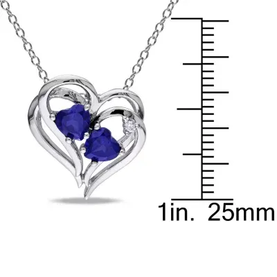 Womens Diamond Accent Lab Created Blue Sapphire Sterling Silver Heart Pendant Necklace