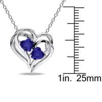 Womens Diamond Accent Lab Created Sapphire Sterling Silver Heart Pendant Necklace