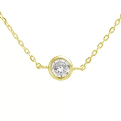 Silver Treasures Cubic Zirconia 24K Gold Over Silver 14 Inch Cable Round Choker Necklace