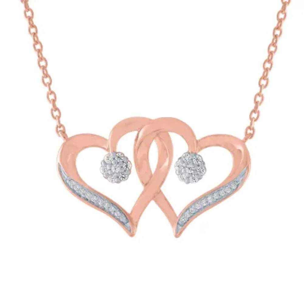 Diamond Blossom 1/10 CT. T.W. Sterling Silver or 14K Rose Gold Over Heart Pendant Necklace