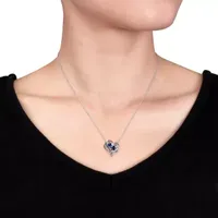 Womens Diamond Accent Lab Created Sapphire Sterling Silver Heart Pendant Necklace