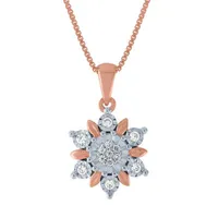 Diamond Blossom Womens 1/10 CT. T.W. Natural White Diamond 14K Rose Gold Over Silver Pendant Necklace