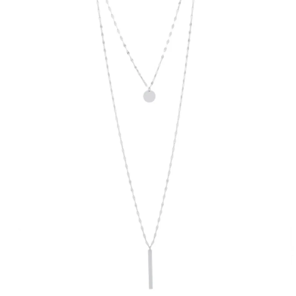 Silver Treasures Bar And Disc 2-Layer Pure Silver Over Brass 36 Inch Link Strand Necklace