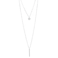 Silver Treasures Bar And Disc 2-Layer Pure Silver Over Brass 36 Inch Link Strand Necklace