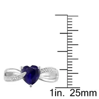 Womens Diamond Accent Lab Created Blue Sapphire Sterling Silver Heart Cocktail Ring