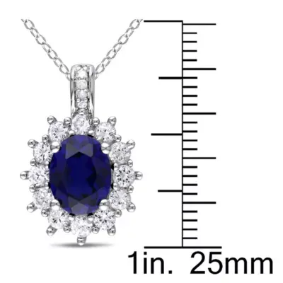 Womens Diamond Accent Lab Created Blue Sapphire Sterling Silver Pendant Necklace