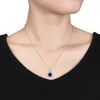 Womens Diamond Accent Lab Created Blue Sapphire Sterling Silver Pendant Necklace