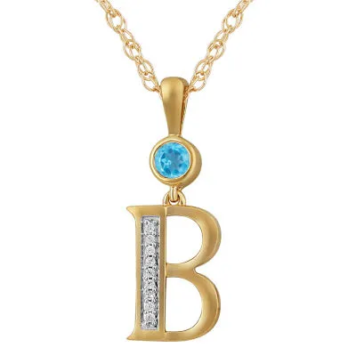 B Womens Genuine Blue Topaz 14K Gold Over Silver Pendant Necklace