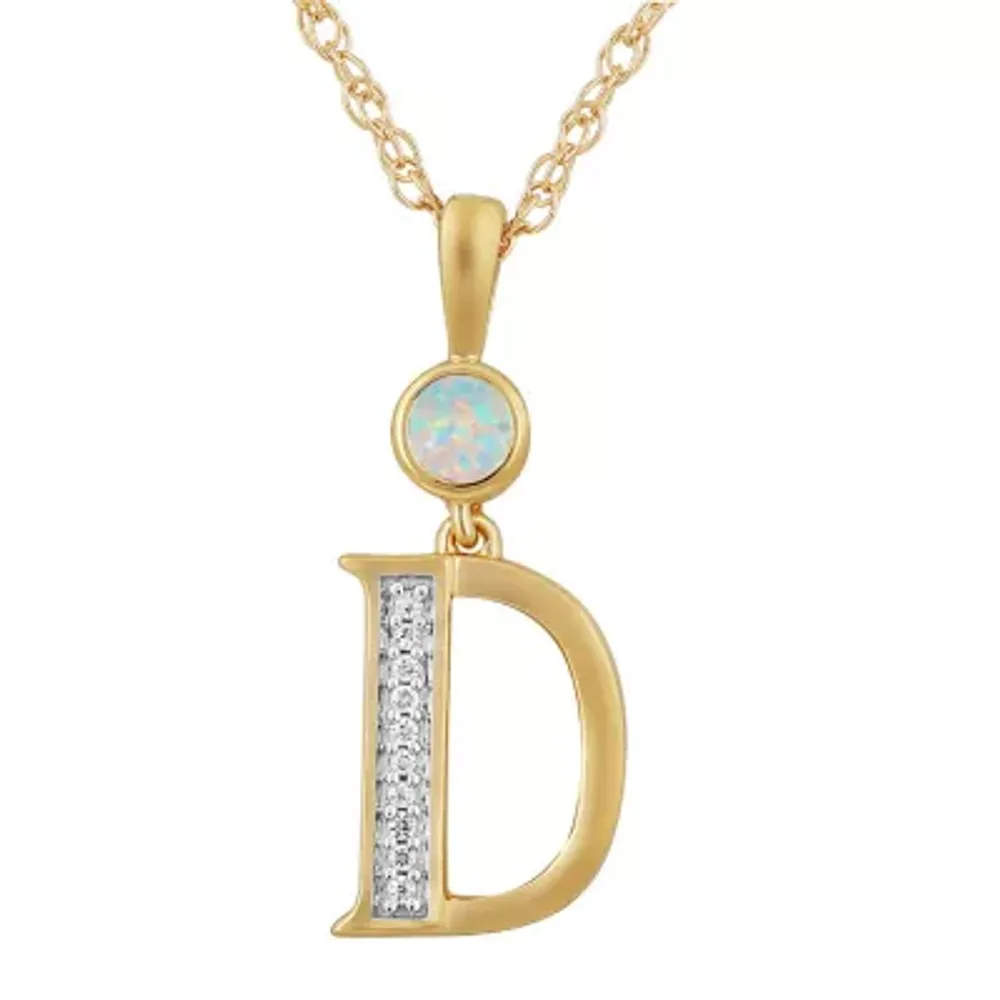 D Womens Lab Created White Opal 14K Gold Over Silver Pendant Necklace