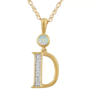 D Womens Lab Created White Opal 14K Gold Over Silver Pendant Necklace