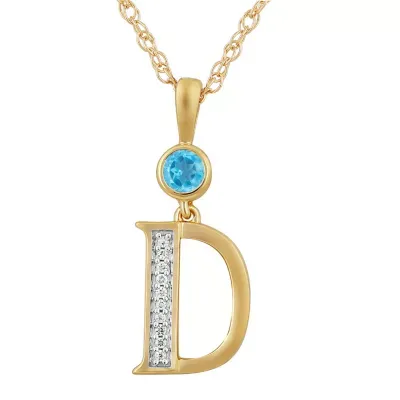 D Womens Genuine Blue Topaz 14K Gold Over Silver Pendant Necklace