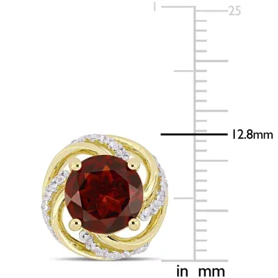 Genuine Red Garnet 18K Gold Over Silver 12.8mm Stud Earrings