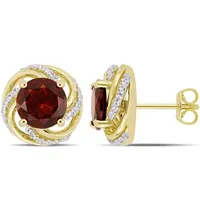 Genuine Red Garnet 18K Gold Over Silver 12.8mm Stud Earrings