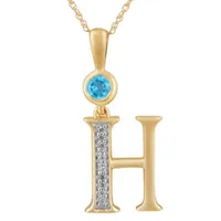 H Womens Genuine Blue Topaz 14K Gold Over Silver Pendant Necklace