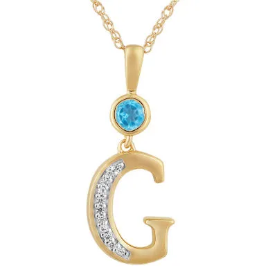 G Womens Genuine Blue Topaz 14K Gold Over Silver Pendant Necklace