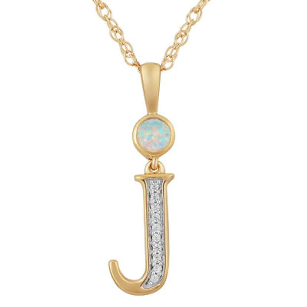 J Womens Lab Created White Opal 14K Gold Over Silver Pendant Necklace