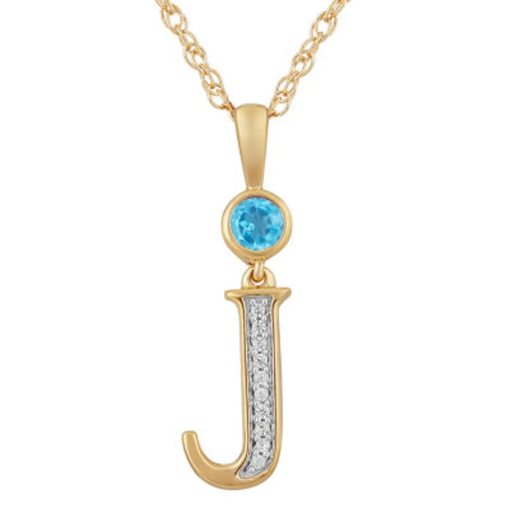 J Womens Genuine Blue Topaz 14K Gold Over Silver Pendant Necklace