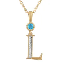 "L" Womens Genuine Blue Topaz 14K Gold Over Silver Pendant Necklace