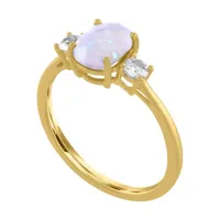 Gemstone 10K Gold 3-Stone Oval Cocktail Ring