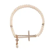 Bijoux Bar Delicates Rose Tone Cross Round Stretch Bracelet