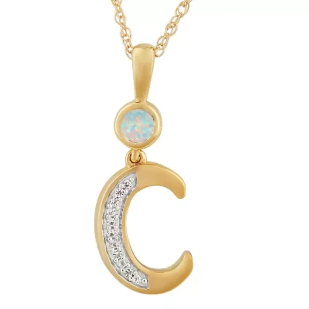 C Womens Lab Created White Opal 14K Gold Over Silver Pendant Necklace
