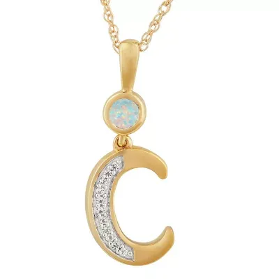 C Womens Lab Created White Opal 14K Gold Over Silver Pendant Necklace