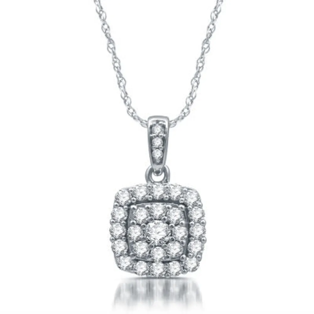 Diamond Blossom Womens 1/2 CT. T.W. Natural White Diamond 10K White Gold Cushion Pendant Necklace